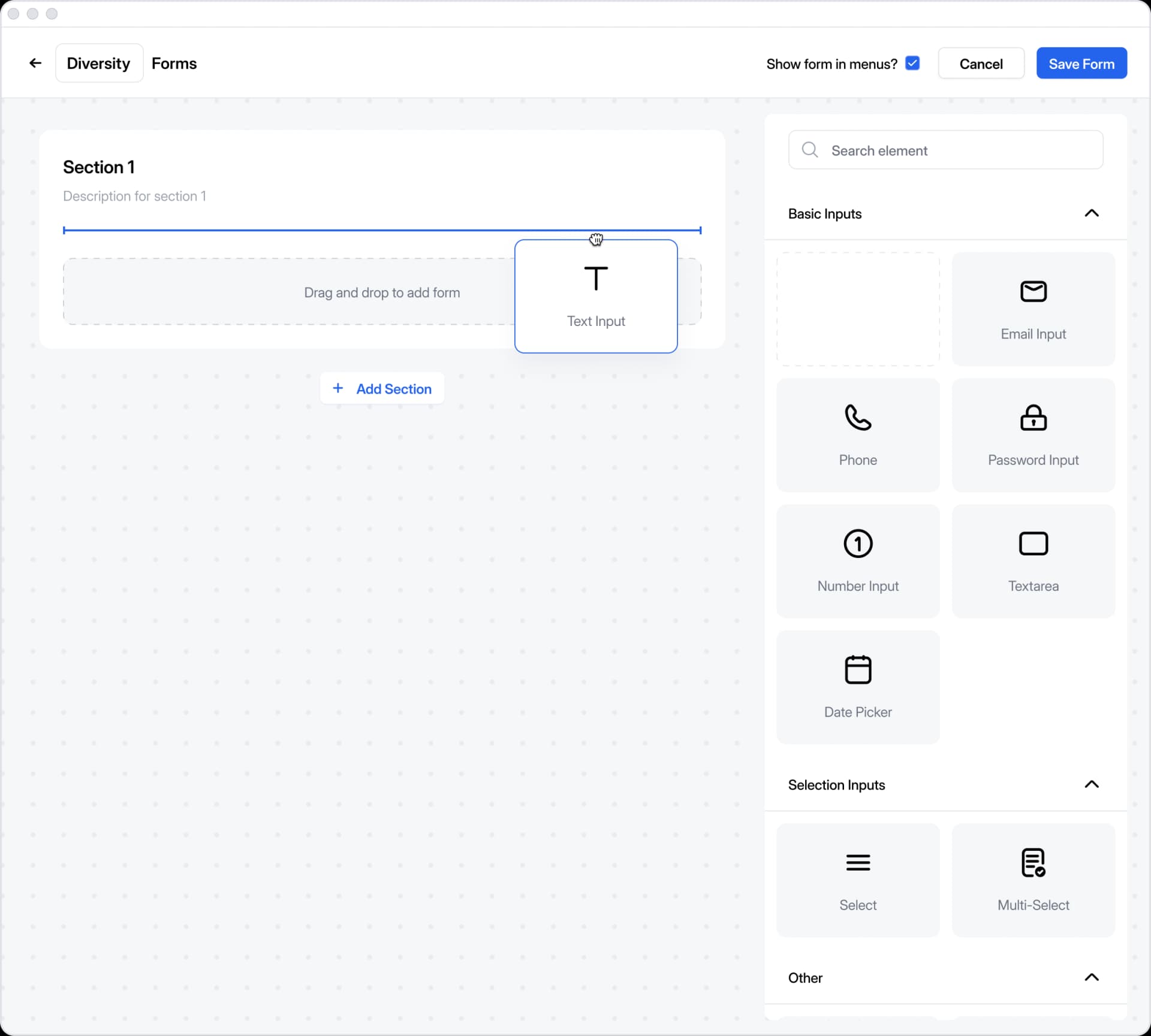 Custom form builder features